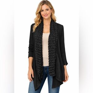 Rossi Roma Size XL Black Cardigan Micropleat Dressy Layering Kimono Church Basic